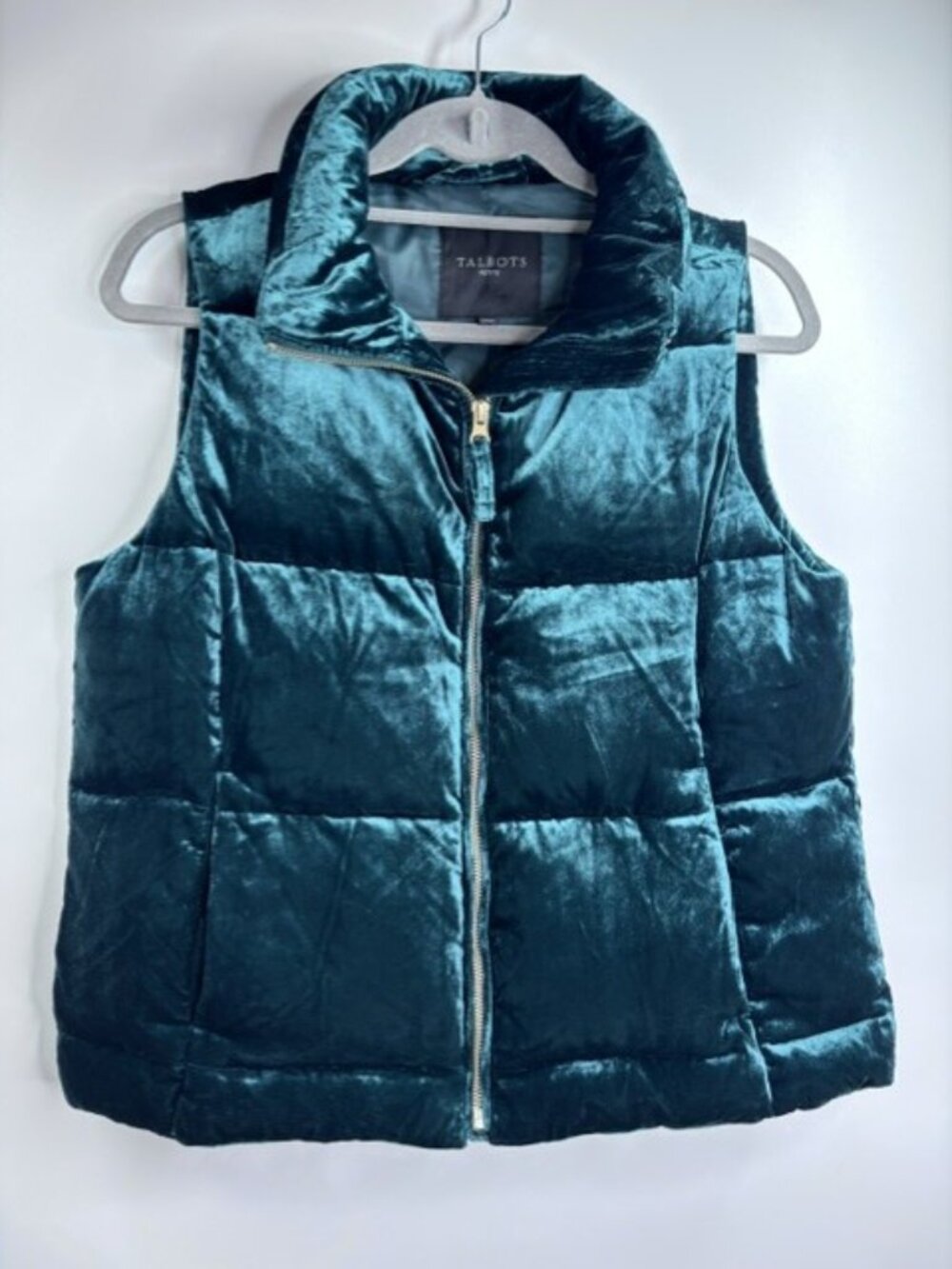 Talbots Emerald Green Down Velvet Quilted Puffer Vest Size MP NWT
